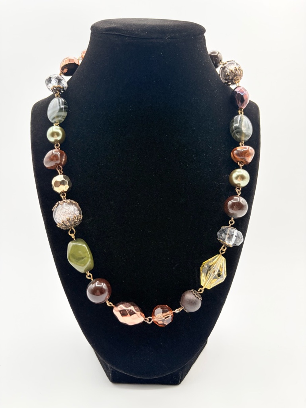 Artisan Mixed Bead Necklace Earth Tone Glass Boutique Statement